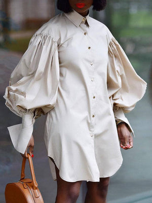 Puff Sleeve Mini Shirt Dress