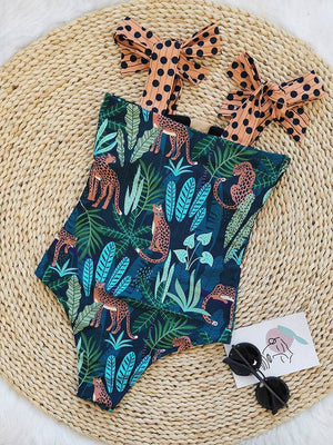 Tie Printed One Piece Swimsuit