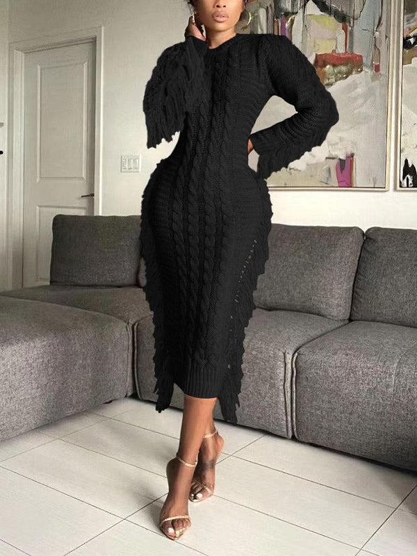 Knitted Tassel Sweater Dress