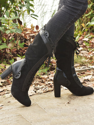 Chunky Heel Lace Up Mid Calf Boot