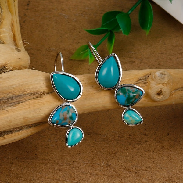 Bohemian Water Droplets Green Stone Design Clip On Earrings Zinc Alloy