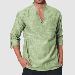 Men's Casual Linen Long Sleeve Henley Shirt