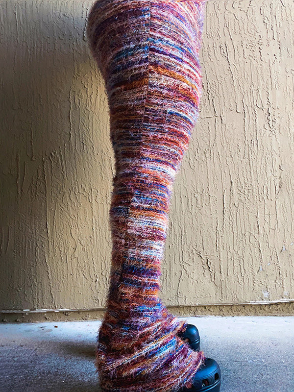 Multicolored Striped Fleece Sweater Pants