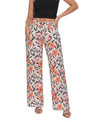 ONESO Women BBL Jeans Floral Print Mid-Low Rise Relaxed Straight Leg High Stretchy Pants