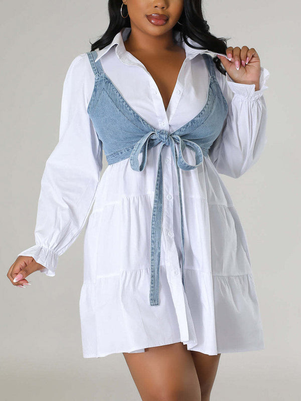 Denim Vest & Shirt Dress Set