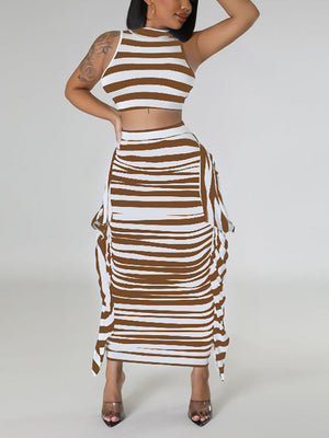 Striped Crop Top Maxi Skirt Set