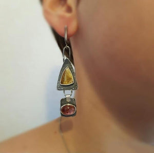 Triangle Metal Pendant Stone Earrings