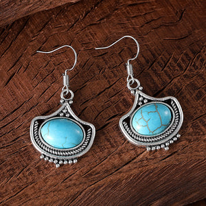 Vintage Inlaid Turquoise Earrings Necklace Set