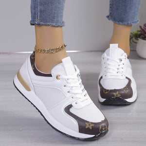 Round Toe Muffin Leather Patchwork Sneakers