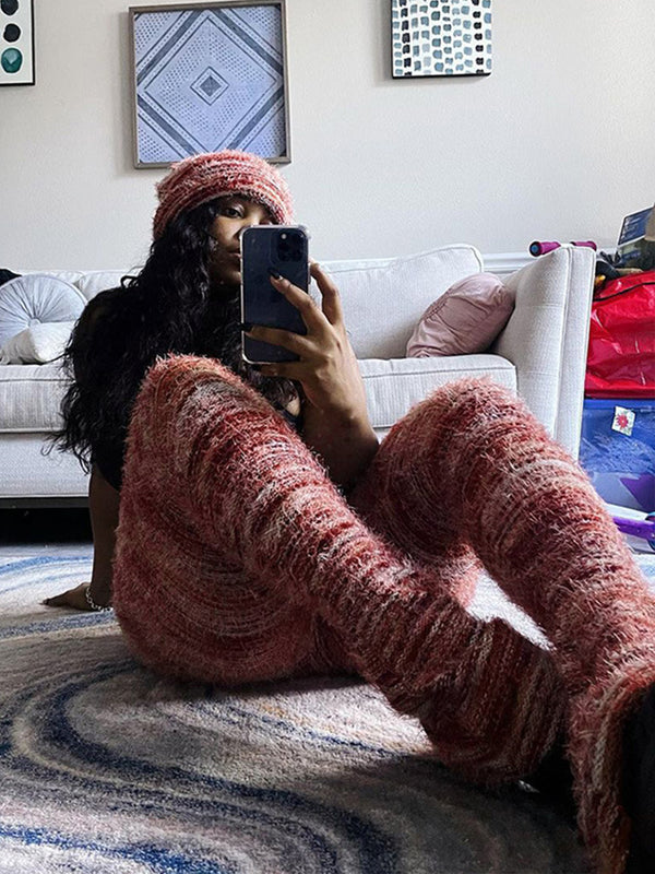 Multicolored Striped Fleece Sweater Pants