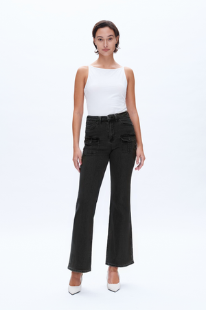 High Rise Relaxed Flare with Front Cargo Pockets