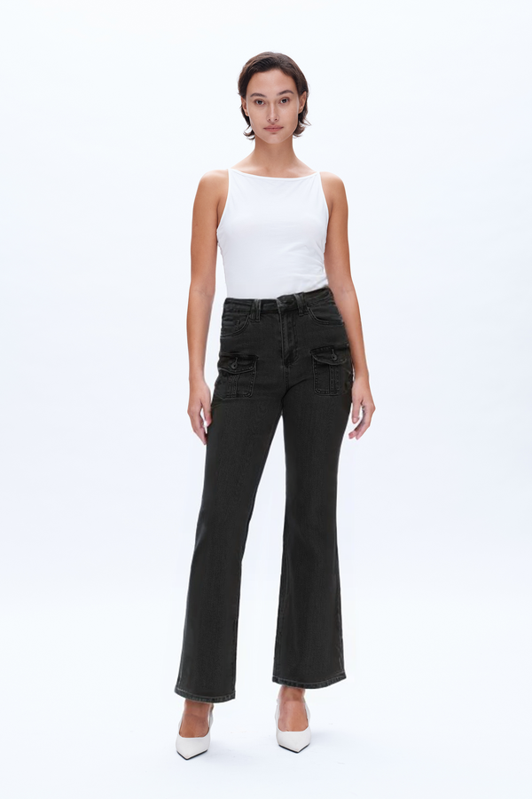 High Rise Relaxed Flare with Front Cargo Pockets