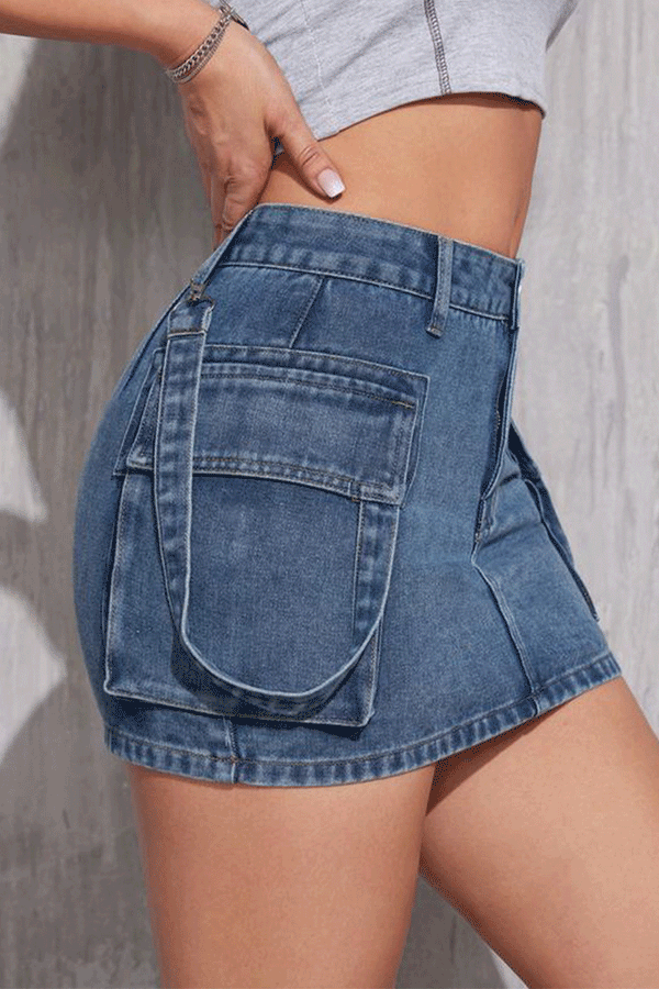 Summer Low Waisted Short Denim Skirt with Pockets