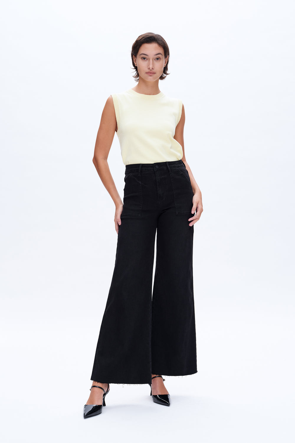 Utility Patch Pocket High Rise Wide Leg Jeans