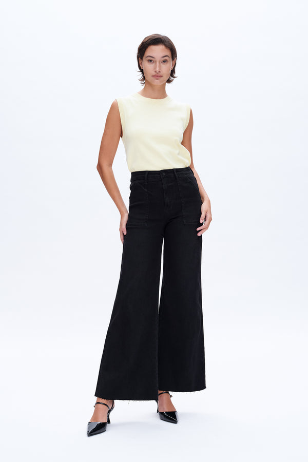 Utility Patch Pocket High Rise Wide Leg Jeans