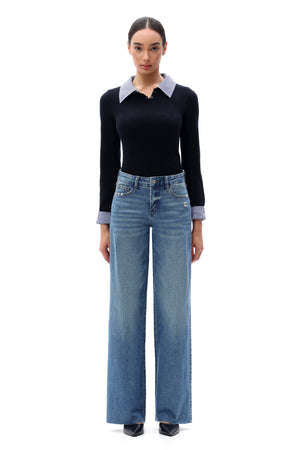ONESO Women Retro Mid Rise Wide Leg Jeans