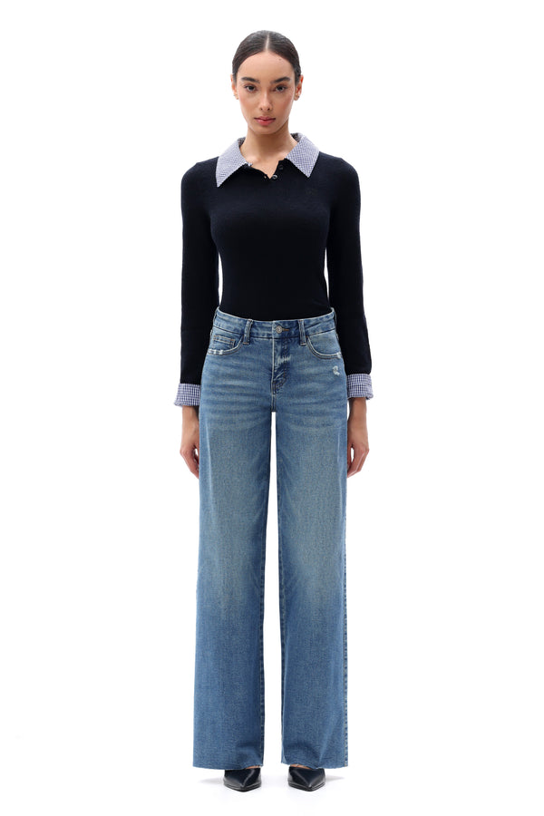 ONESO Women Retro Mid Rise Wide Leg Jeans