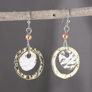 Simple Coin Circle Overlapping Two Tone Earrings