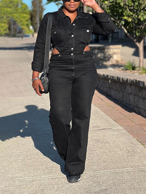 Cutout Waist Denim Jumpsuit