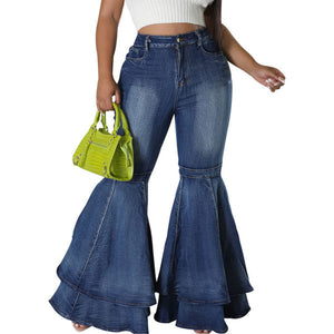 Denim High Waist Ruffle Flare Jeans