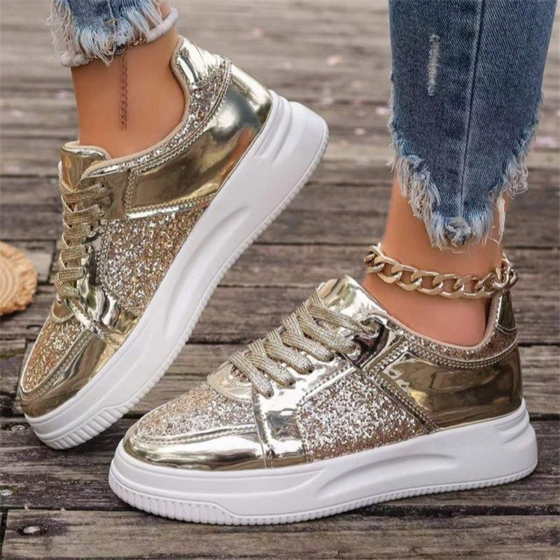 Lace Up Sneakers Glitter Shiny