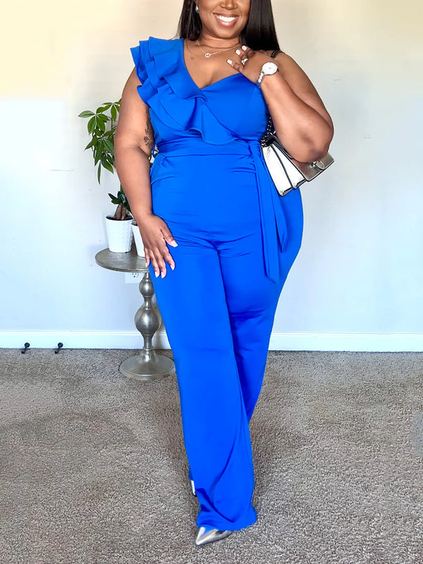 Ruffle Belted Wide Jumpsuit