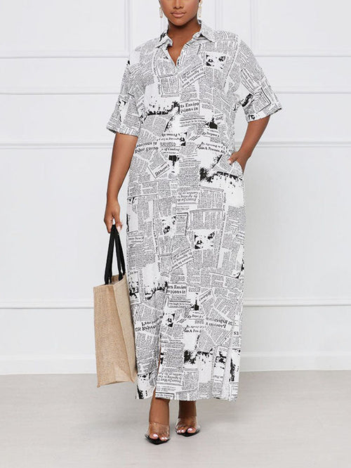 Newspaper Print Shirt Dress