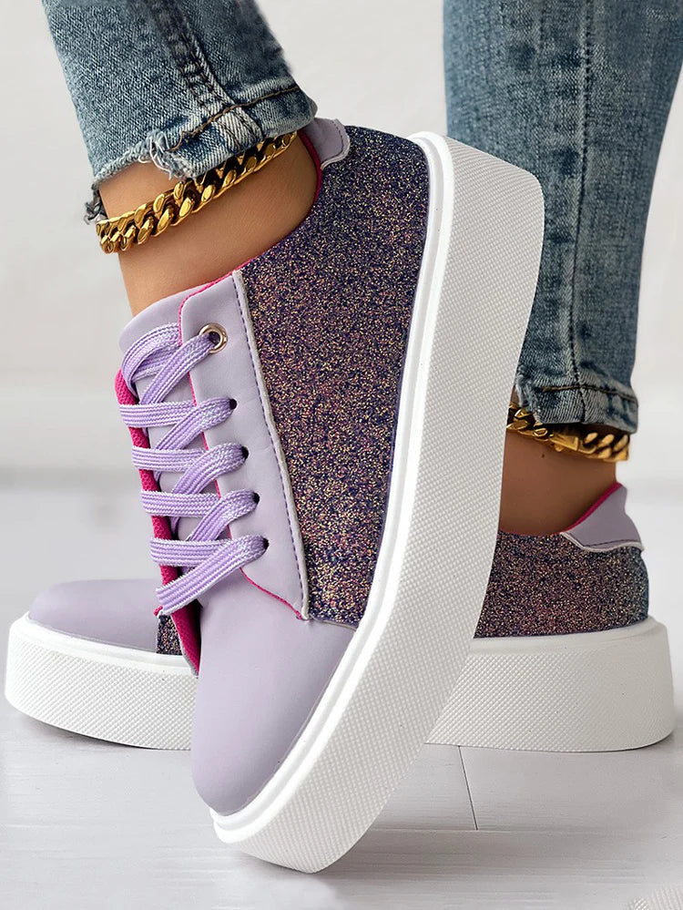 Glitter Lace-up Platform Sneakers