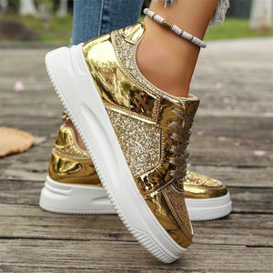 Lace Up Sneakers Glitter Shiny