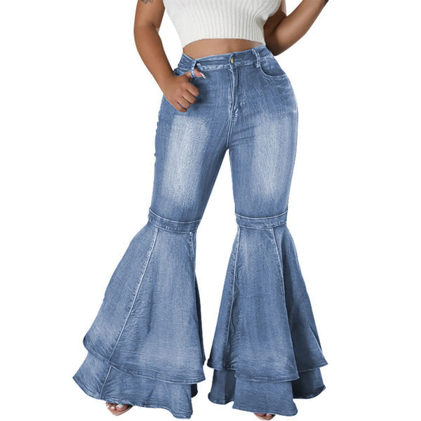 Denim High Waist Ruffle Flare Jeans