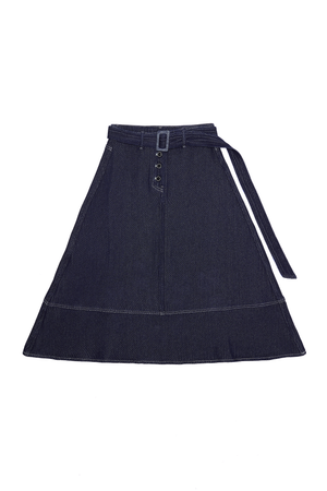 Indigo Elegance Belted A-Line Skirt