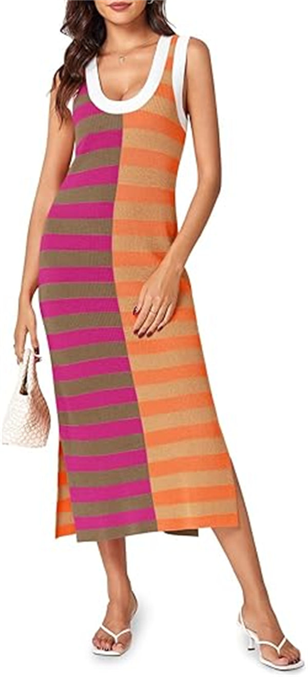 Womens Summer Striped Dress Sleeveless