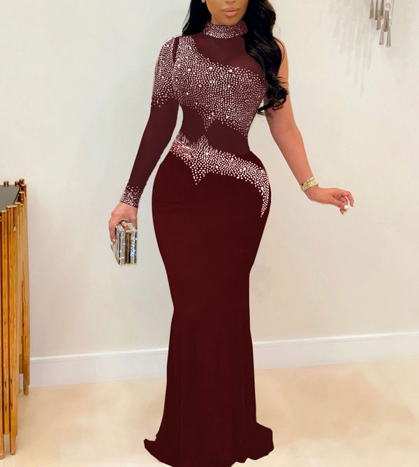 Plus Size Rhinestone Mesh Bodycon Maxi Dresses