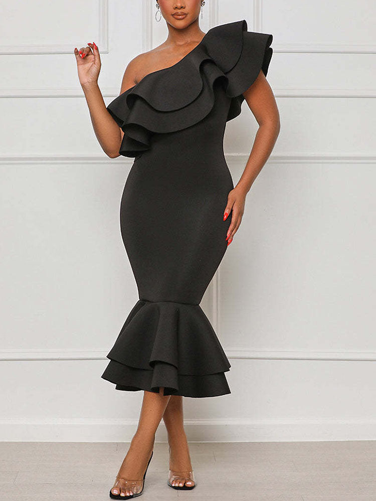 Ruffle One Shoulder Dress