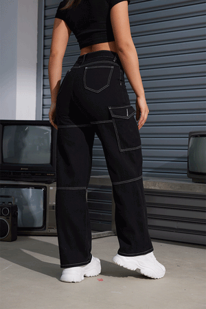 Big Pocket Basic High Waist Wide Leg Jeans