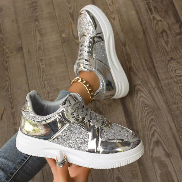 Lace Up Sneakers Glitter Shiny