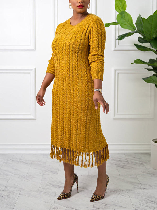 Fringe Knit Sweater Dress