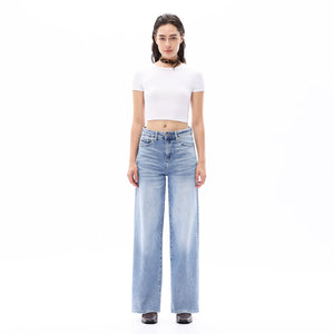 ONESO Women BBL High Rise Raw Hem Baggy Jeans High Stretchy Wide Leg Tummy Denim Pants