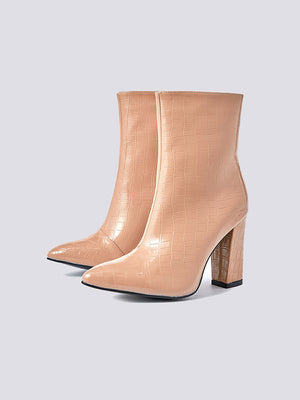 Embossed Chunky Heel Boots