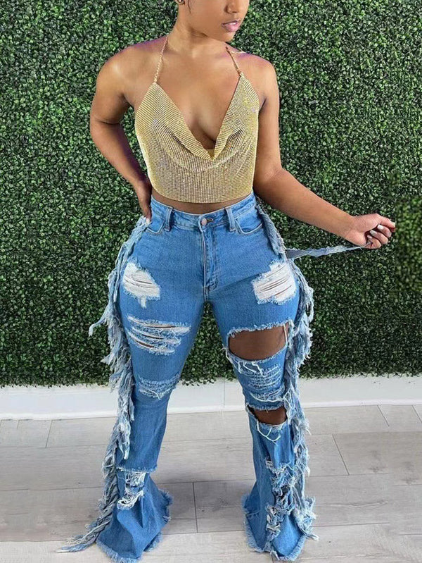 Ripped Fringe Jeans