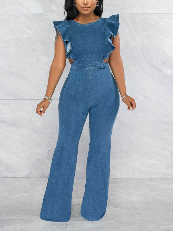 Ruffle Denim Jumpsuit