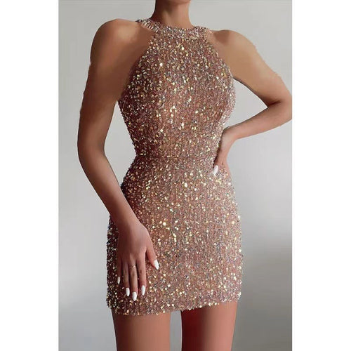 Neck-hanging Crystal Fringe Hip Sequin Dress