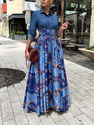 Denim Contrast Print Dress