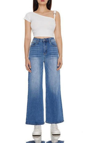 Wide Leg High Waisted Stretch Baggy Jeans