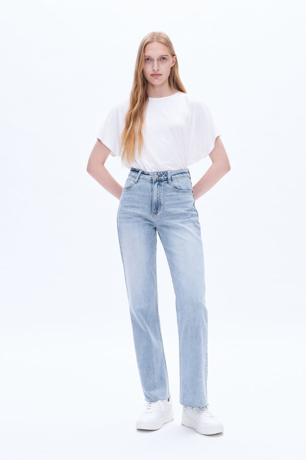 Women High Rise Stretch Wide Leg Jeans BYW8066