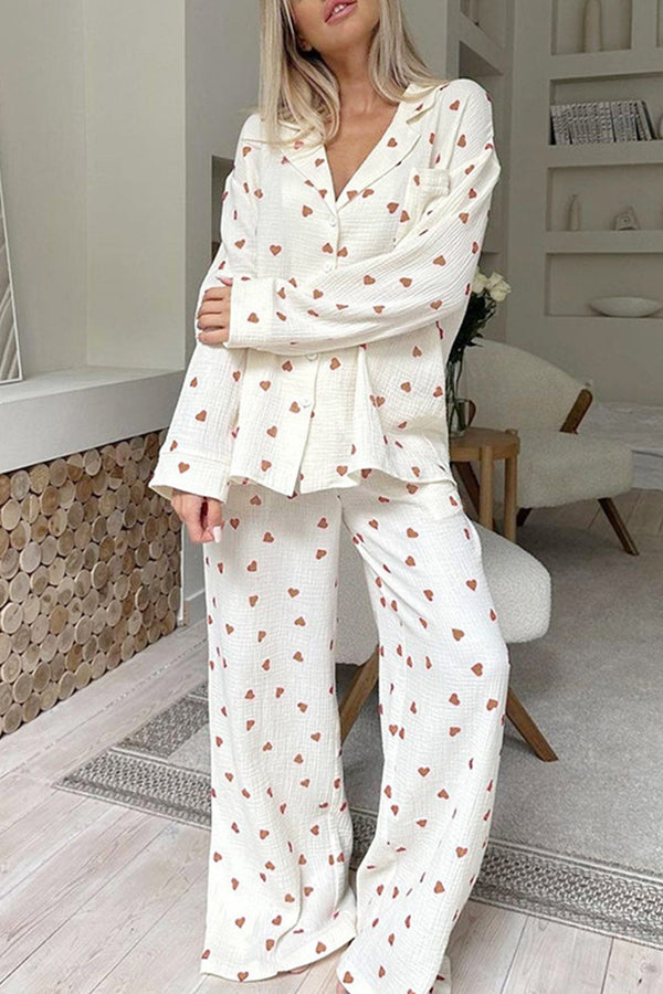 Heart Print Cotton Two-piece Loungewear