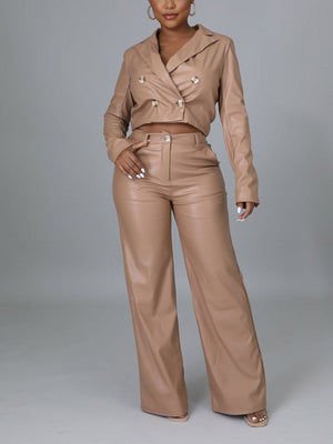 Leather Crop Jacket & Pants Set