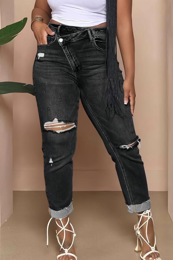 Ripped High Waist Slim Jeans