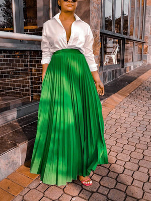 Solid Color High Waist Pleated Skirt