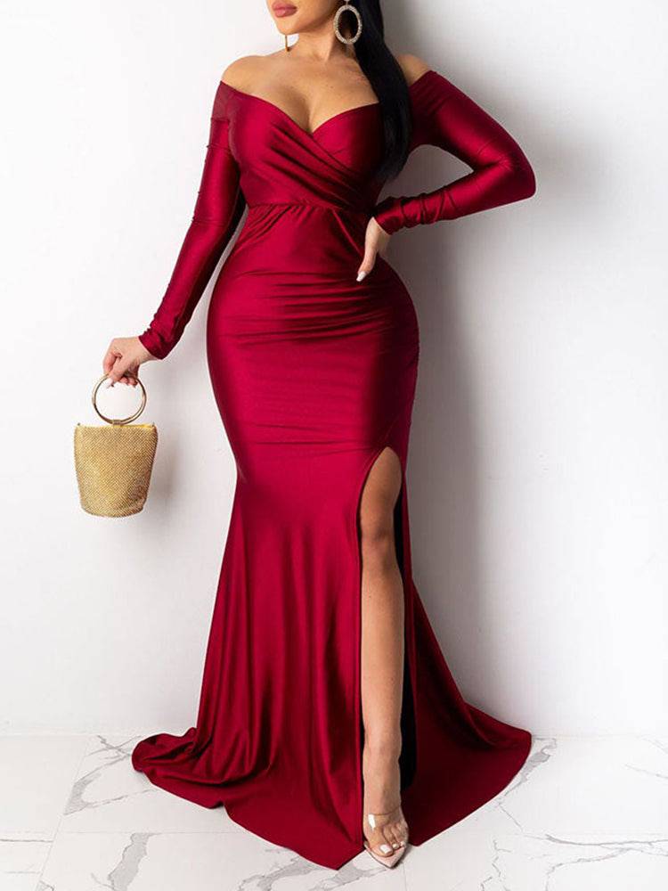 High Waist V-Neck Maxi Dress